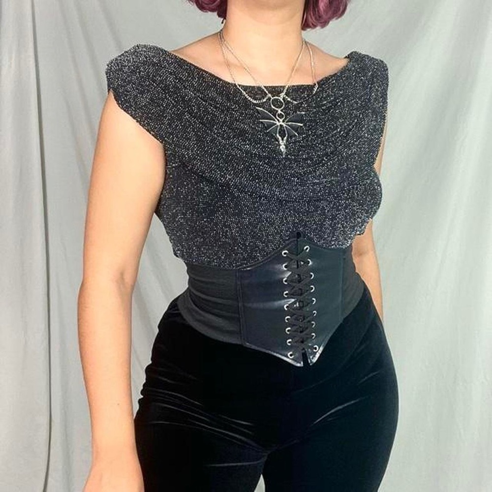 Y2K black sparkly scoop neck blouse⛓🖤